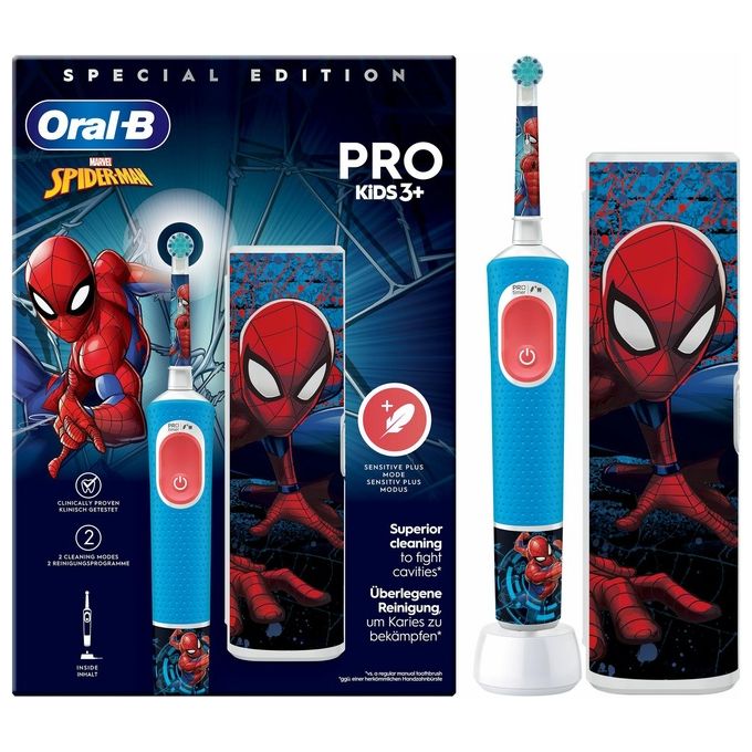Braun Oral-B Vitality Pro Kids Spiderman Bambino Spazzolino Rotante-Oscillante Blu-Rosso