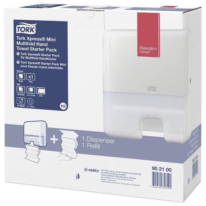Tork 952100 Tork Xpress H2 Distributore di asciugamani di carta in fogli erogazione singola tecnologia QuickDry colore Bianco