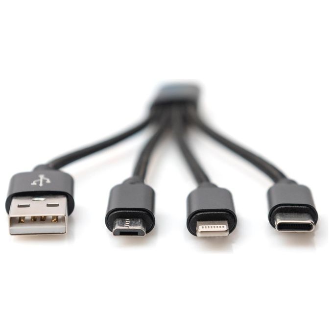 Digitus Cavo di Ricarica 3 in 1 Usb A Lightning + Micro Usb + Usb-C 15cm