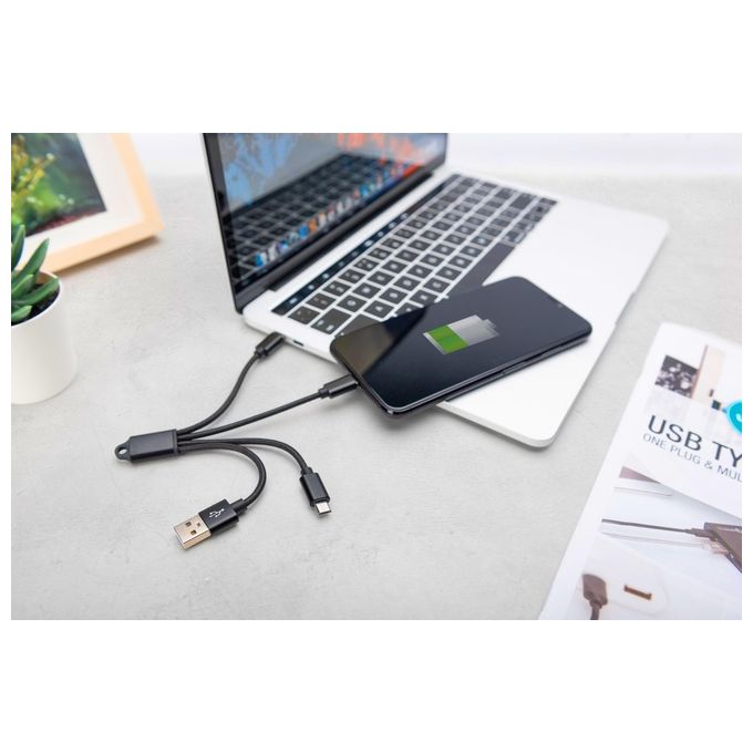 Digitus Cavo di Ricarica 3 in 1 Usb A Lightning + Micro Usb + Usb-C 15cm