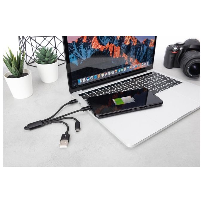 Digitus Cavo di Ricarica 3 in 1 Usb A Lightning + Micro Usb + Usb-C 15cm