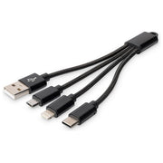 Digitus Cavo di Ricarica 3 in 1 Usb A Lightning + Micro Usb + Usb-C 15cm