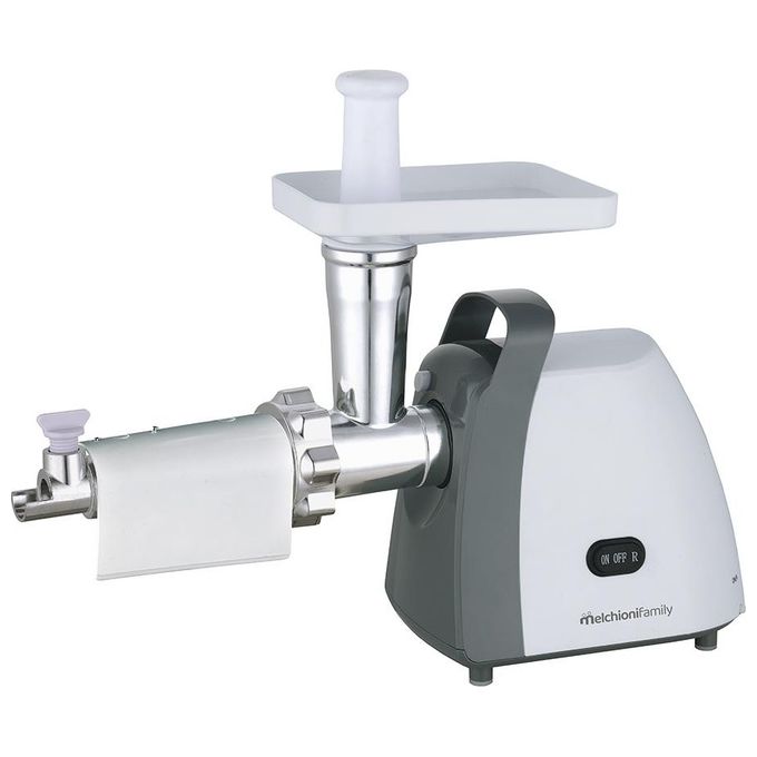 Melchioni FAMILY 118420214 TRITONE Tritacarne e Passapomodoro 250 W Funzione Reversibile con 3 Piastre e Adattatori colore Bianco Grigio