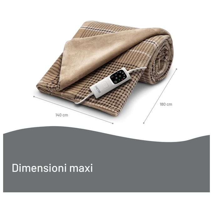 Imetec 16936 CaldoPlaid Elegance Coperta Elettrica 150W 180x140 cm Velluto Double Face 6 Temperature Lavabile colore Beige