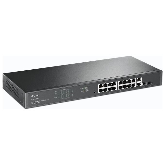 TP-Link TL-SG1218MP Switch Gigabit Non Gestito 16 Porte PoE+ 2 Porte Gigabit 2 Slot SFP PoE Budget 250 W Rack colore Nero