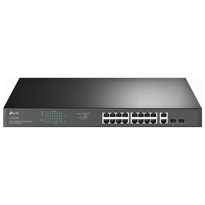 TP-Link TL-SG1218MP Switch Gigabit Non Gestito 16 Porte PoE+ 2 Porte Gigabit 2 Slot SFP PoE Budget 250 W Rack colore Nero
