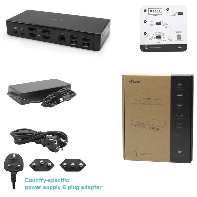 I-tec Docking Station USB-C 4 Monitor 2x HDMI 2x DisplayPort Power Delivery 85W Gigabit Ethernet 6x USB colore Nero