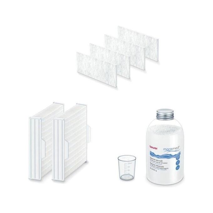 Beurer 68121 MK 500 Kombi Set OP Kit di Ricambio per Purificatore d'aria Maremed MK 500 con 4 Prefiltri 2 Blocchi di Evaporazione 1250 g di Sale Marino e Misurino colore Bianco