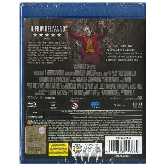Warner Bros Joker Blu-ray Film di Todd Phillips con Joaquin Phoenix Drammatico Area 2 Audio Italiano Inglese Dolby Digital 5.1