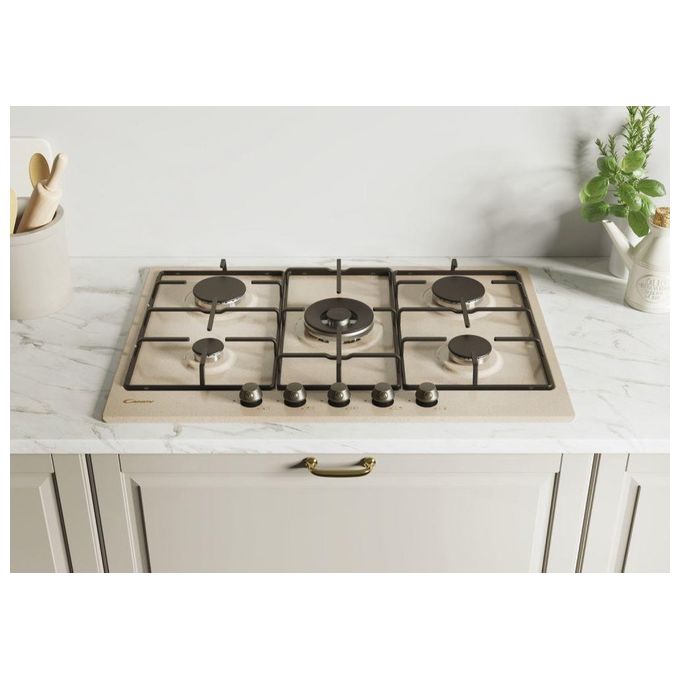 Candy CHW7AV4WGT Piano Cottura a Gas 74 cm 5 Zone Avena