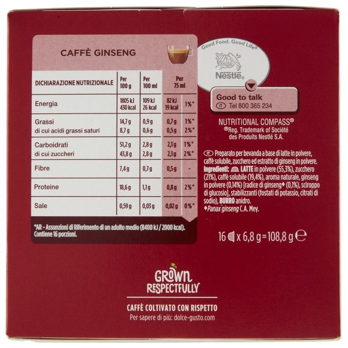Nescafé Dolce Gusto, Caffe' Ginseng, 16 Capsule, Tostatura Media