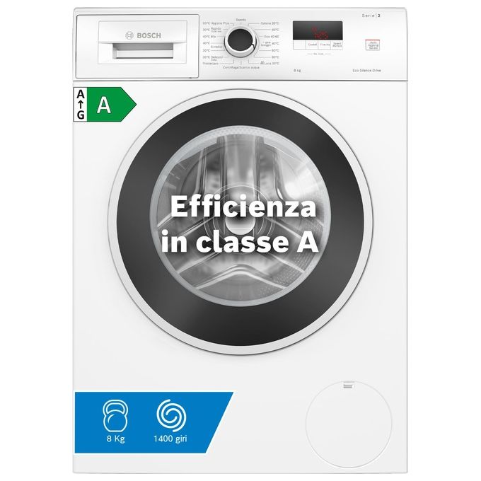 Bosch WGE03200IT Serie 2 Lavatrice a carica frontale 8 kg 1200 rpm Classe a EcoSilence Drive ActiveWater Plus SpeedPerfect Bianco