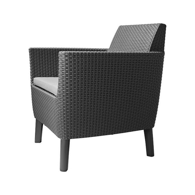 Keter 253220 Salemo Salottino da Esterno 4 Posti Divano 2 Poltrone Tavolino Polipropilene Effetto Rattan colore Grafite