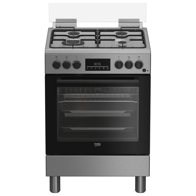 Beko FBE62310GX Cucina 60x60 cm Piano Gas 4 Fuochi Bruciatore Wok Forno Elettrico Ventilato 66 L Classe A SteamShine colore Acciaio Inox
