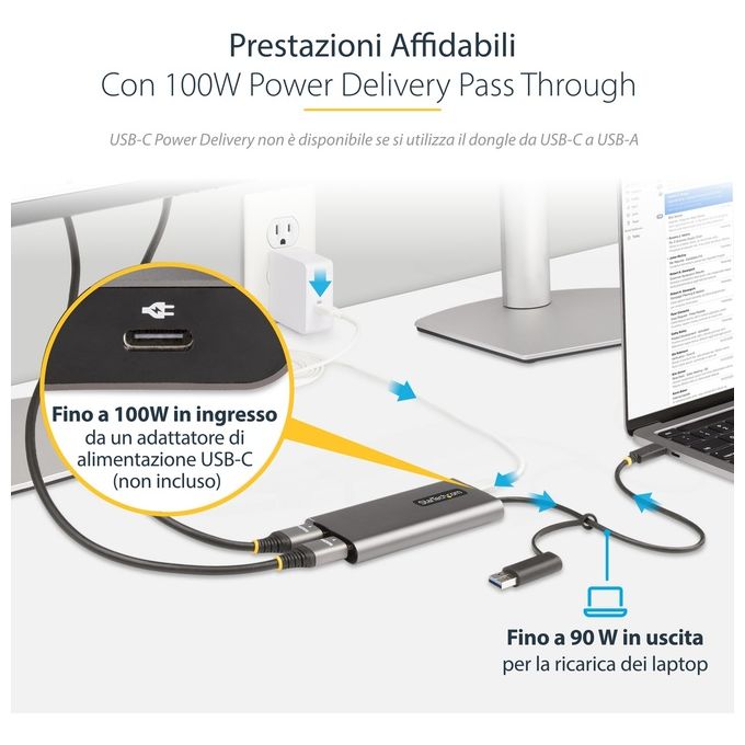 StarTech 109B-USBC-HDMI Adattatore USB-C a doppio HDMI 4K 60Hz Power Delivery 100W cavo integrato 30 cm colore Grigio