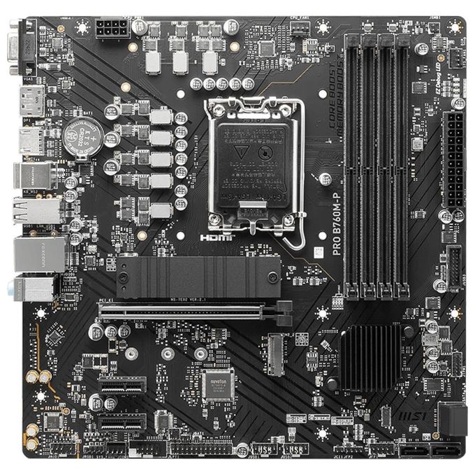 MSI 7E02-009R PRO B760M-P Scheda madre Intel B760 LGA 1700 DDR5 6800+ MHz OC 4 DIMM Dual Channel M.2 Gen4 USB 3.2 Gen 2 Type-C Realtek LAN colore Nero