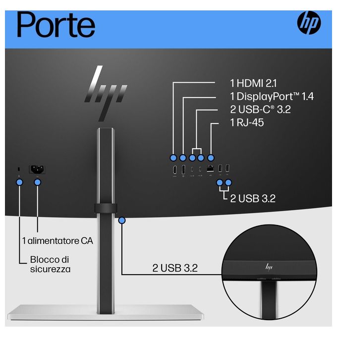 HP 6N4C1AA#ABB Monitor Curvo E45c G5 DQHD 44.5'' 5120x1440 32:9 165 Hz HDR400 USB-C Hub Altoparlanti Integrati colore Nero