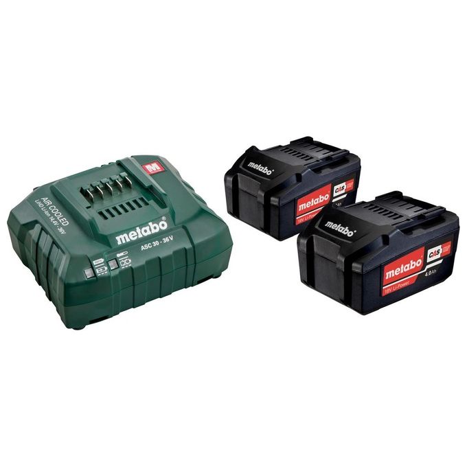 Metabo 685050000 Basic-Set Kit Batterie 2x Li-Power 18V 4Ah con Caricabatterie ASC 55 Sistema CAS