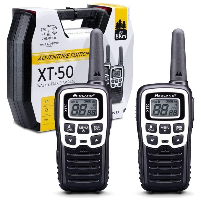Midland C1178.03 XT50 Adventure ricetrasmittente PMR446 24 canali 8 km 38 toni CTCSS ricarica USB colore Nero Grigio