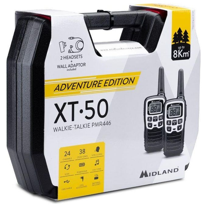 Midland C1178.03 XT50 Adventure ricetrasmittente PMR446 24 canali 8 km 38 toni CTCSS ricarica USB colore Nero Grigio