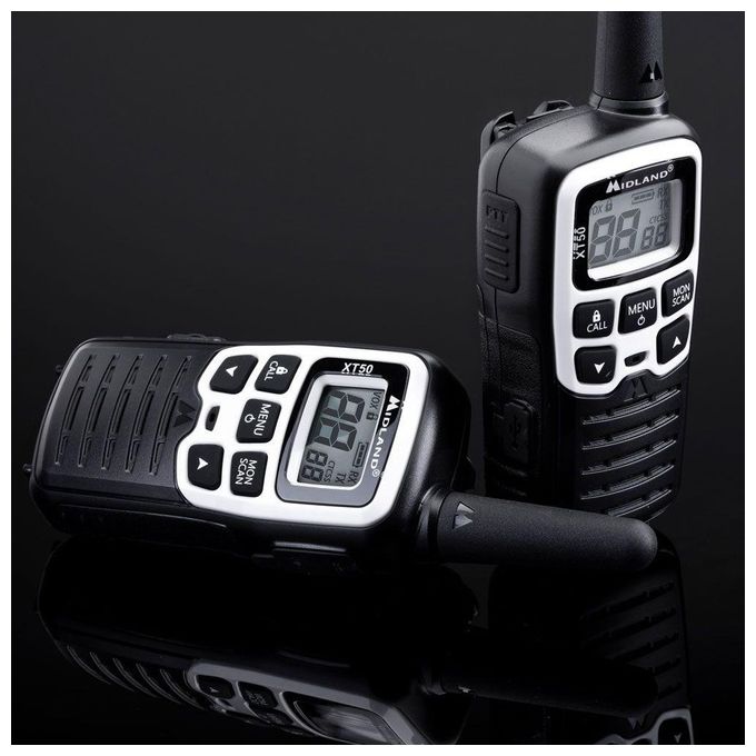 Midland C1178.03 XT50 Adventure ricetrasmittente PMR446 24 canali 8 km 38 toni CTCSS ricarica USB colore Nero Grigio