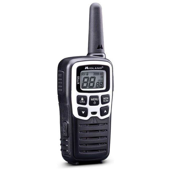 Midland C1178.03 XT50 Adventure ricetrasmittente PMR446 24 canali 8 km 38 toni CTCSS ricarica USB colore Nero Grigio