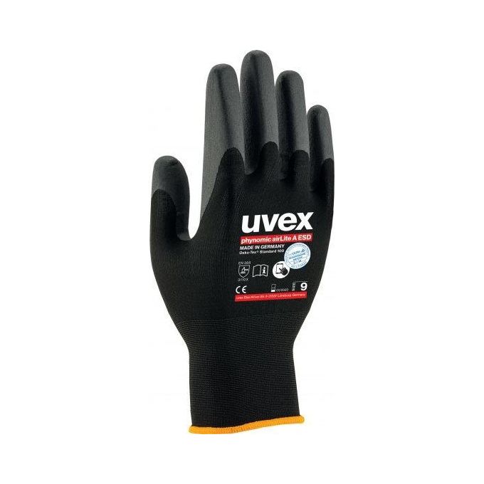 Uvex 6003810 Phynomic airLite A ESD Guanti da Montaggio Antitaglio Livello A EN 388:2016 Taglia 10 colore Nero