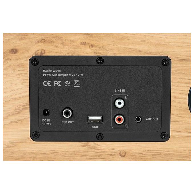 Thomson WS502 Cassa Acustica Bluetooth 5.0 100W Ingresso RCA USB AUX-IN Uscita Subwoofer Scatola in Legno colore Nero