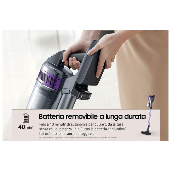 Samsung VS15A6031R4ET Jet 60 Turbo Aspirapolvere Senza Fili 150W autonomia 40 min filtro 99.999% 0.80 L 86 dB colore Viola