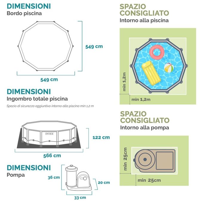 Intex Piscina Fuori Terra Rotonda Prisma Frame 549x122 cm Grigio con Accessori