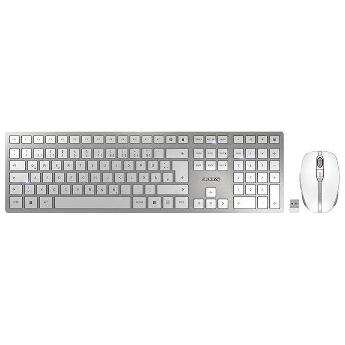 CHERRY JD-9100DE-1 DW 9100 SLIM Tastiera e Mouse Wireless QWERTZ Tedesco Bluetooth 4.2 e RF 2.4 GHz Batteria Ricaricabile USB-C colore Argento