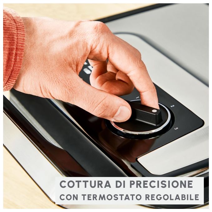 Moulinex GI272D Inicio Adjust Griglia Elettrica 2 in 1 Piastra Antiaderente 2180 W Termostato 3 Temperature colore Nero