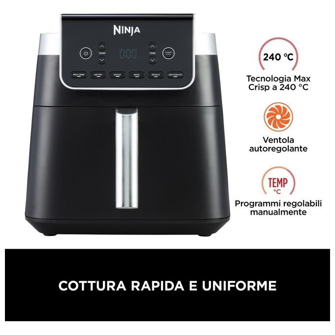 Ninja AF180EU Friggitrice ad aria 6.2 L 2000W 6 Programmi Display Digitale Antiaderente Lavastoviglie colore Nero