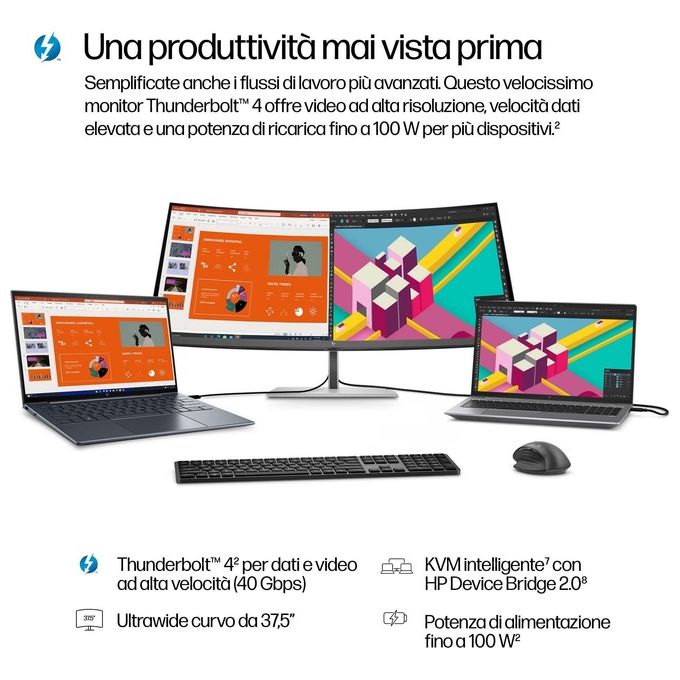HP 8K167AA#ABB Serie 7 Pro Monitor WQHD+ 3840x1600 37.5'' Thunderbolt 4 21:9 60 Hz 4 altoparlanti 5 ms DisplayHDR 400 USB-C Hub 100 W VESA colore Nero