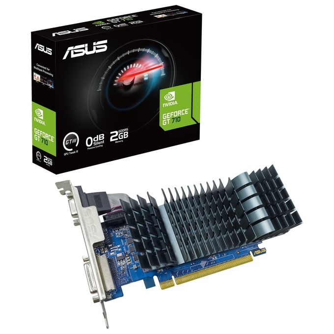 ASUS 90YV0ALA-M0NA00 GT710-SL-2GD5-BRK-EVO Scheda video GeForce GT 710 2 GB GDDR5 PCI Express 2.0 HDMI DVI VGA raffreddamento passivo colore Nero Blu