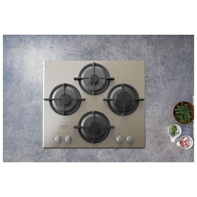 Hotpoint HAGD 61S-CH Diamond Piano cottura Gas 60 cm 4 fuochi Vetro Griglie Ghisa Accensione Elettrica colore Champagne