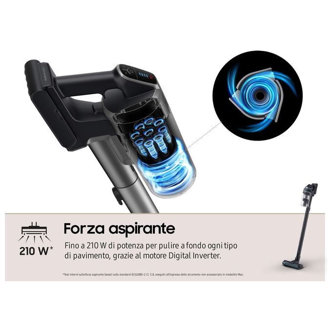 Samsung VS20C8524TBWA Jet 85 Complete Scopa Elettrica Senza Filo Multiciclonica 0.8 L 210 W 60 min 86 dB colore Nero e Blu