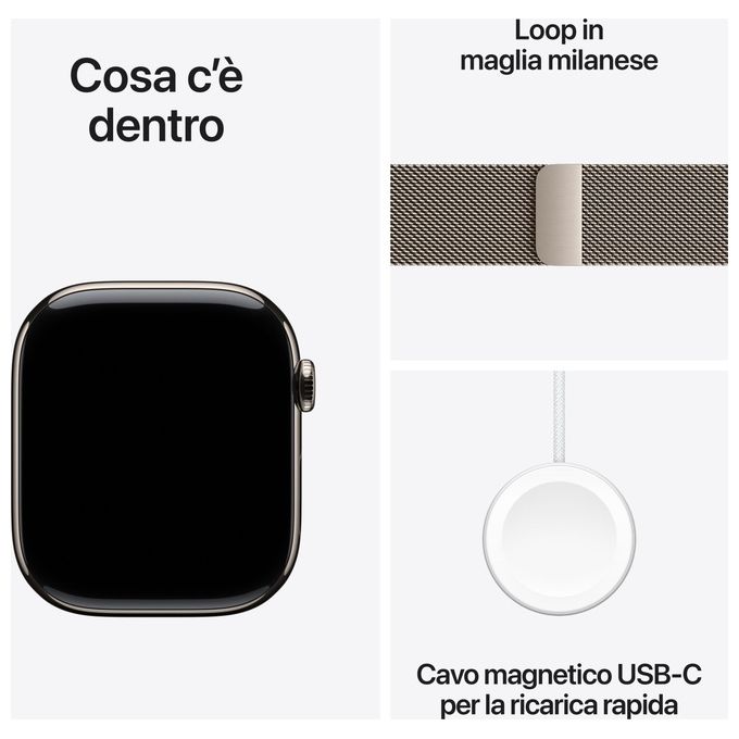 Apple MC7Q4QL-A Apple Watch Series 10 Smartwatch 46 mm GPS + Cellular Cassa in Titanio Naturale con Cinturino Milanese Naturale colore Naturale