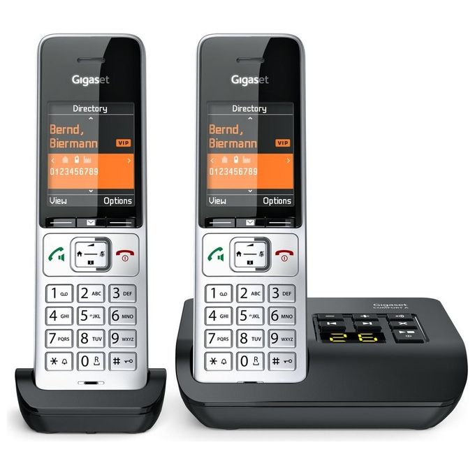 Gigaset L36852-H3023-B101 COMFORT 500A duo Telefono analogico DECT con vivavoce e identificatore di chiamata colore Nero Argento