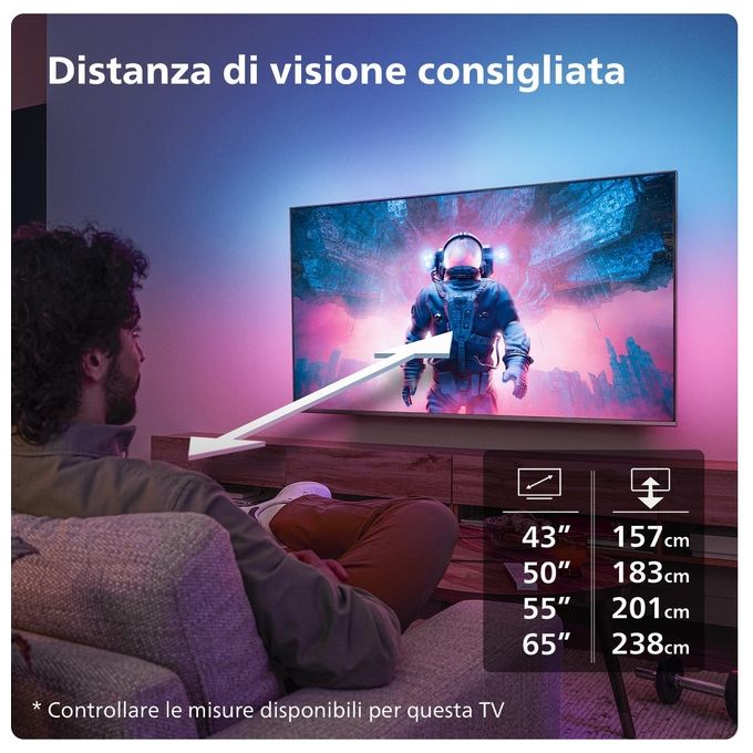 Philips 65PUS8009-12 Smart TV 65'' 4K Ultra HD HDR10+ Ambilight Wi-Fi Titan OS colore Nero