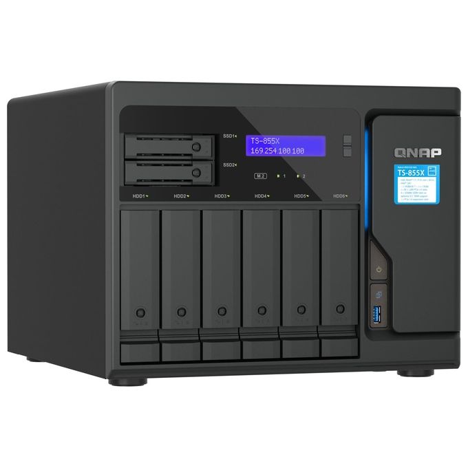 QNAP TS-855X-8G TS-855X Server Nas 8 Alloggiamenti SATA 6Gb-s 6 HDD 2 SSD SATA 2 M.2 PCIe Gen3 10GbE colore Nero