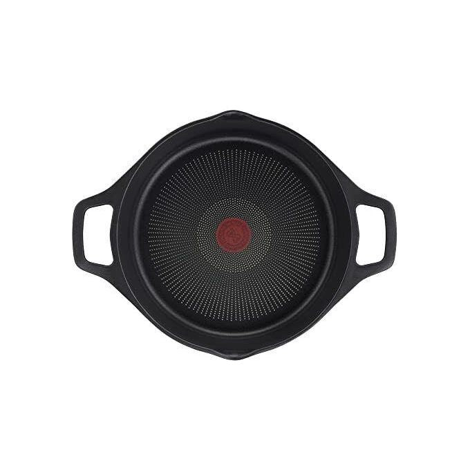 Lagostina 2100124086 Aroma Casseruola Bassa con Coperchio in Alluminio Pressofuso Diametro 28 cm Adatta per Induzione con Rivestimento Antiaderente Titanium e Indicatore di Temperatura Thermo-Signal colore Nero