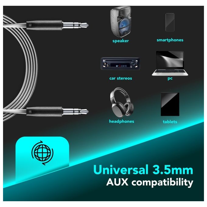 Cellular Line Cavo Aux Audio Maschio - Maschio Jack 3.5 mm Lunghezza cavo 1mt Antigroviglio Nero