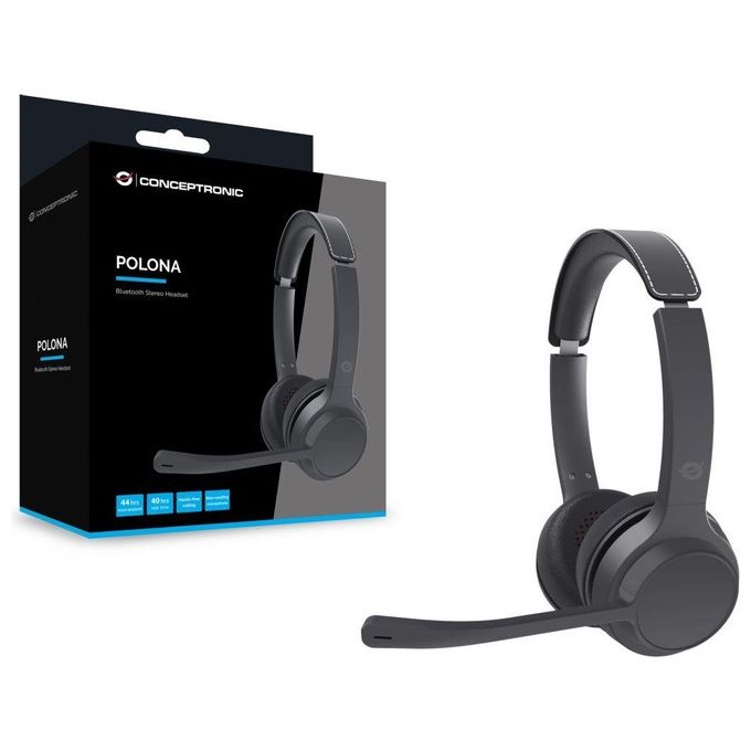 Conceptronic POLONA04B Cuffie Bluetooth 5.3 Over-Ear Cancellazione del Rumore Microfono Mute Autonomia 44 ore colore Nero