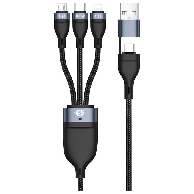 Conceptronic ETTA06B15Cavo Usb Usb 2.0 1.5mt Usb C Usb C-micro-usb B-lightning Nero