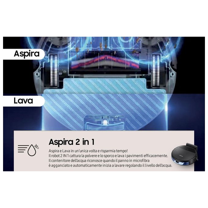 Samsung VR05R5050WK Aspirapolvere Robot 2 in 1 Aspira e Lava Motore Wi-Fi Programmabile da Remoto Nero