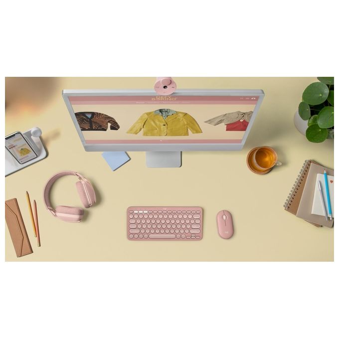 Logitech 910-007014 Pebble 2 M350s Mouse Wireless Bluetooth Ottico 4000 DPI Silenzioso Ambidestro colore Rosa