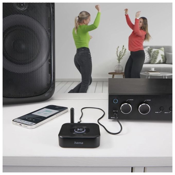 Hama 00205321 Link.it Solo RX Ricevitore Audio Bluetooth 5.3 Jack 3.5 mm Slot MicroSD 64 GB 2 Dispositivi Portata 50 m colore Nero