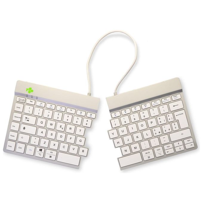 R-Go Tools RGOSBITWLWH Tastiera ergonomica split Bluetooth QWERTY italiano 60 tasti meccanismo a forbice software pausa integrato colore Bianco