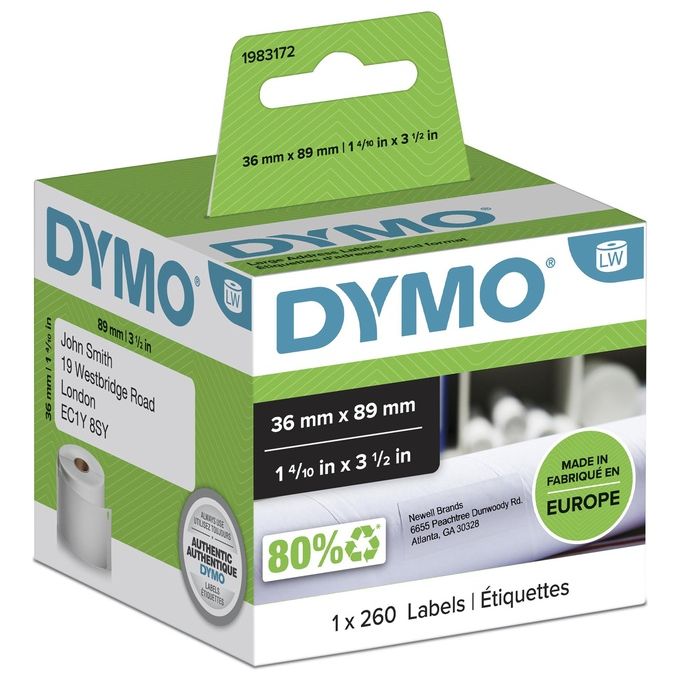 Dymo Confezione 260 etichette Labelwriter 36x89mm Bianco